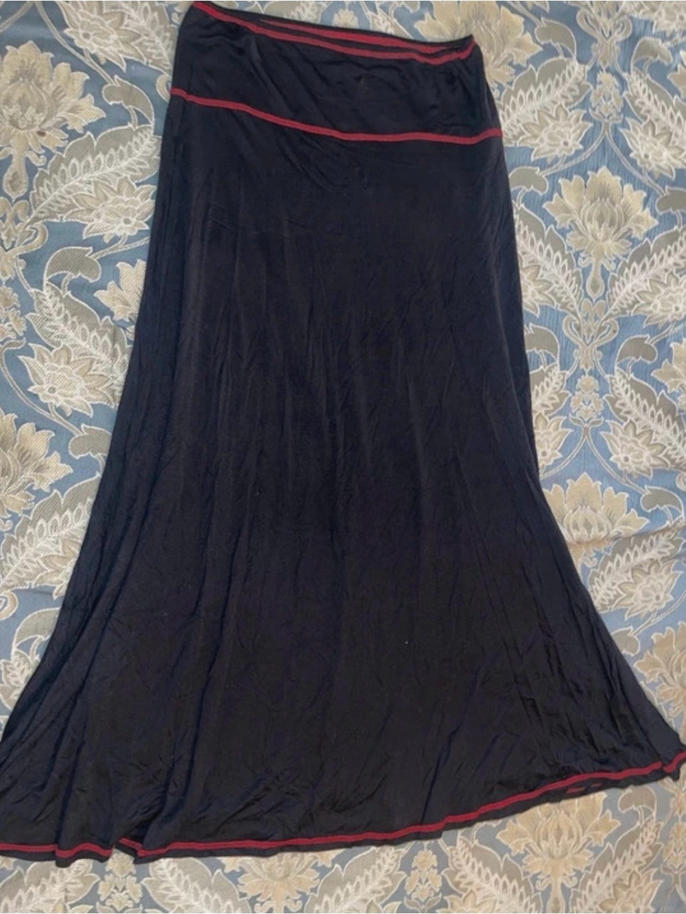 Double D Ranch Black Maxi Skirt with Red Trim